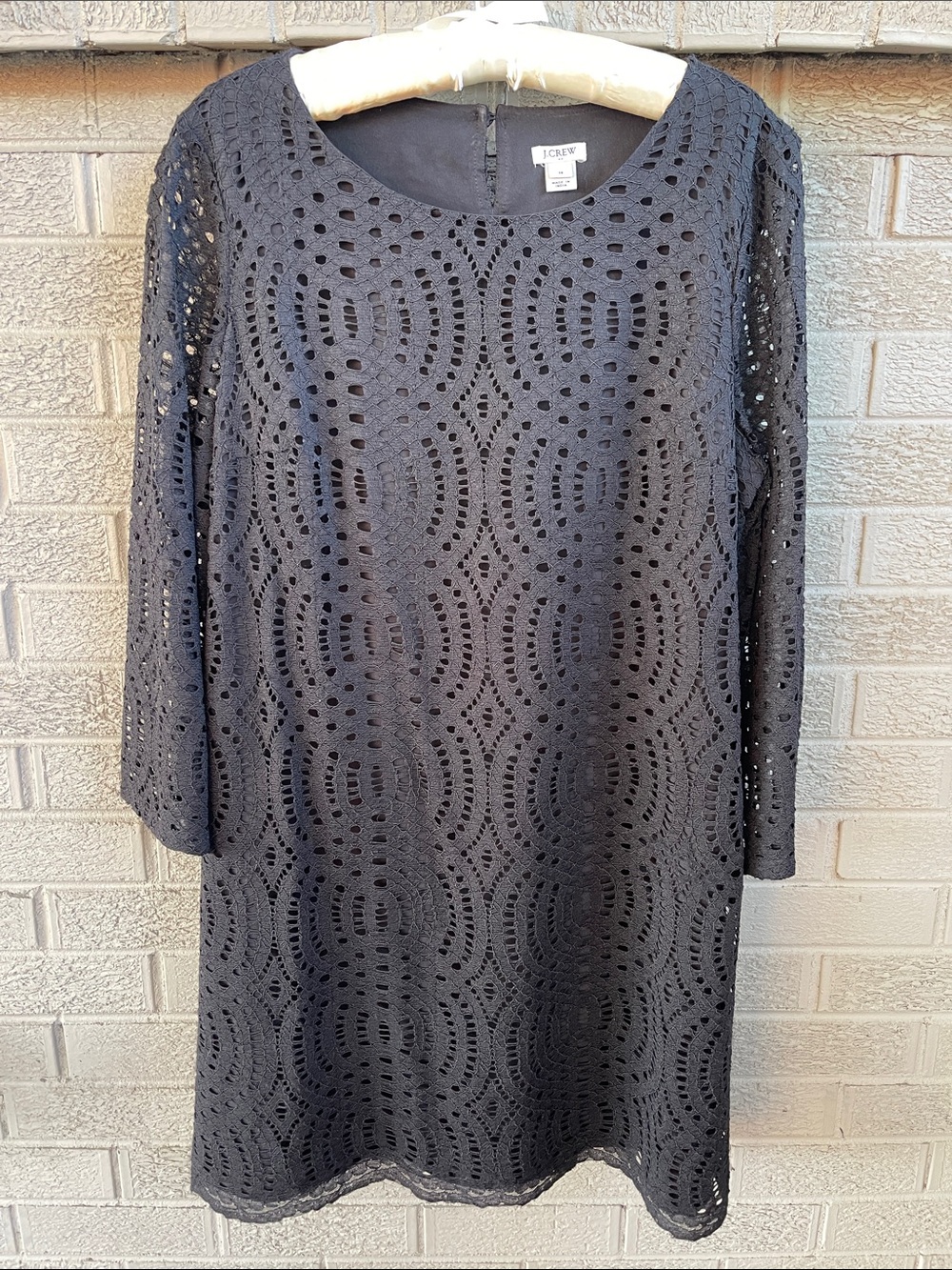 J Crew Black Lace Eyelet Dress with See-Through Sleeves- Size 14